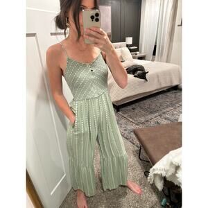 Sincerely Jules Mint Green Dainty Floral Jumpsuit Wide Leg Size M